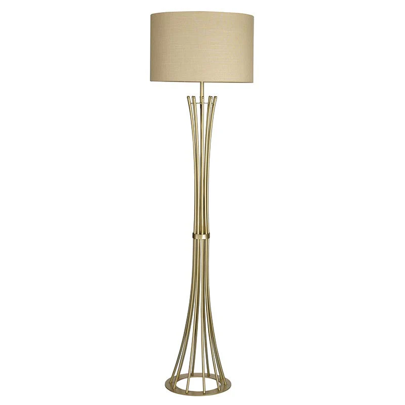 Juliet Floor Lamp Matt Black & Champagne Finish w/ Biege Linen Shade - Image 2