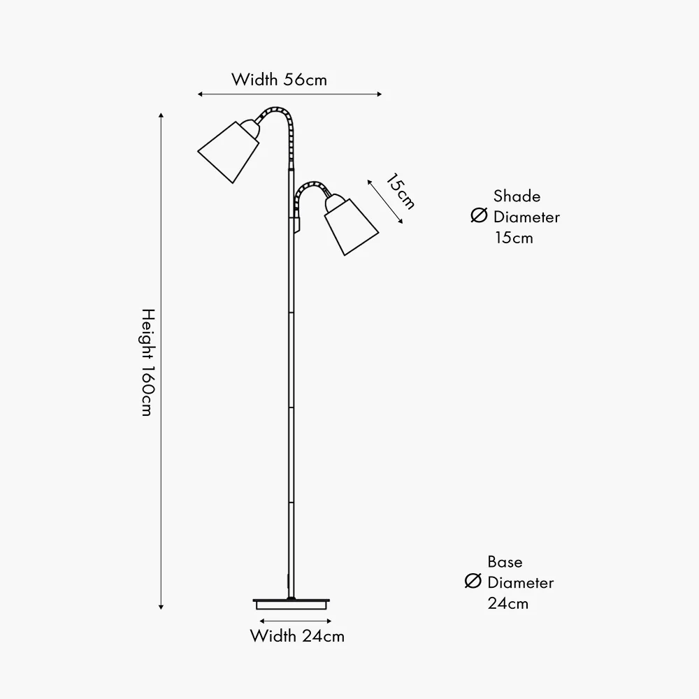 Juna Black Metal and Natural Wood Two Head Floor Lamp - Image 3