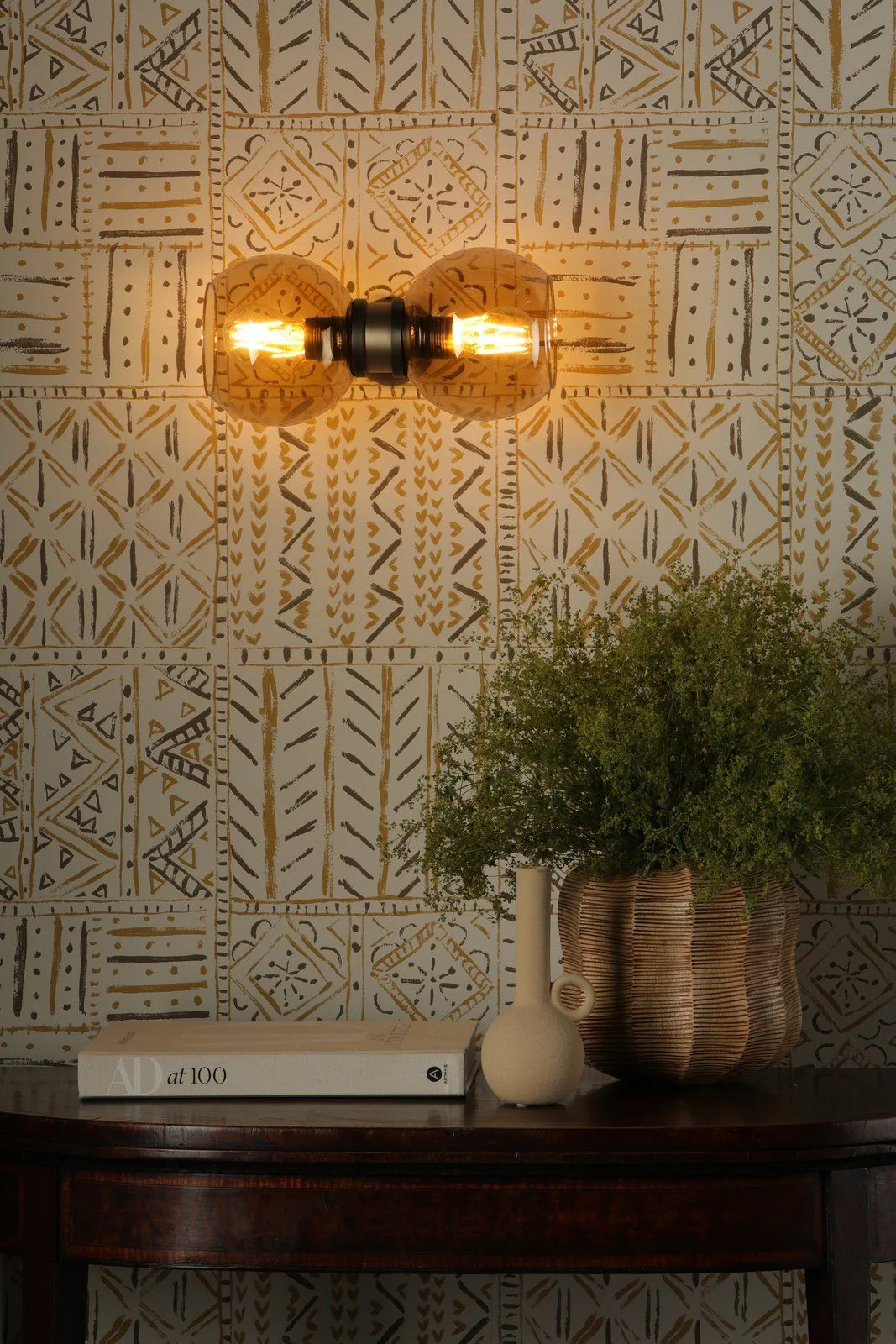 Juno 2 Light Wall Light Antique Brass and Amber Glass - Image 3