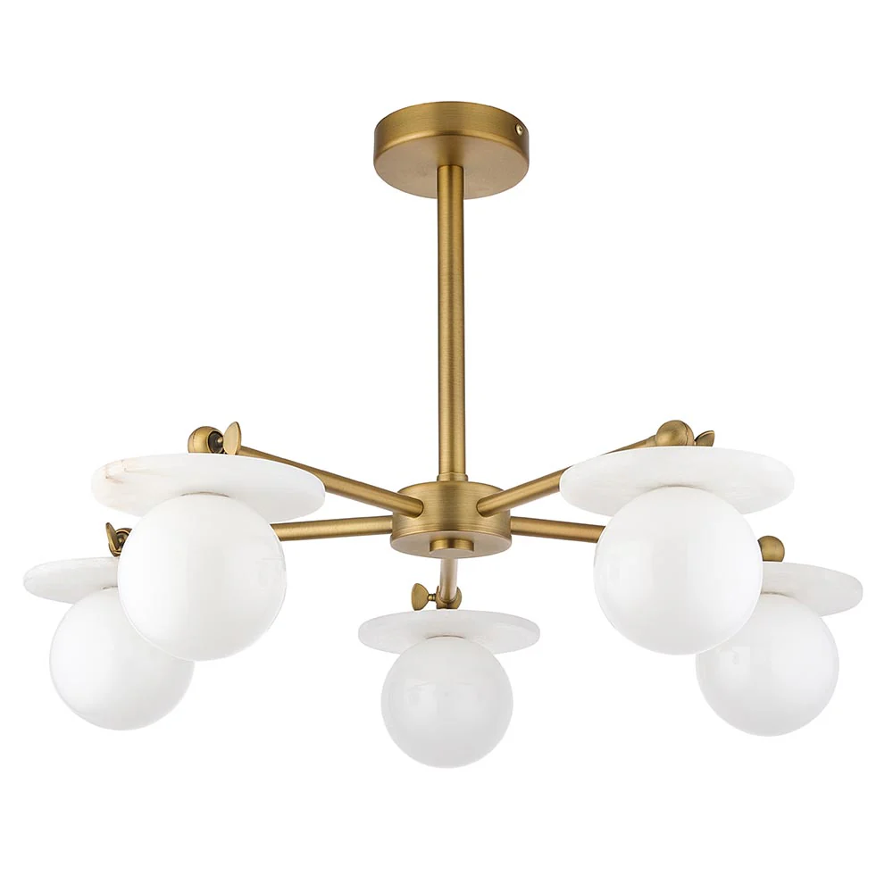 Kairo 3/5lt Semi Flush Ceiling Light - Antique Brass w Alabaster Finish - Image 11