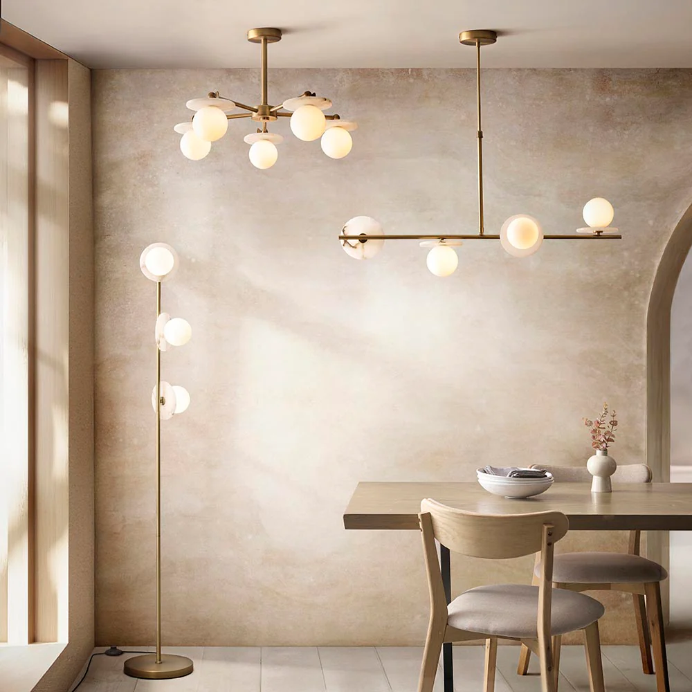 Kairo 3/5lt Semi Flush Ceiling Light - Antique Brass w Alabaster Finish - Image 12