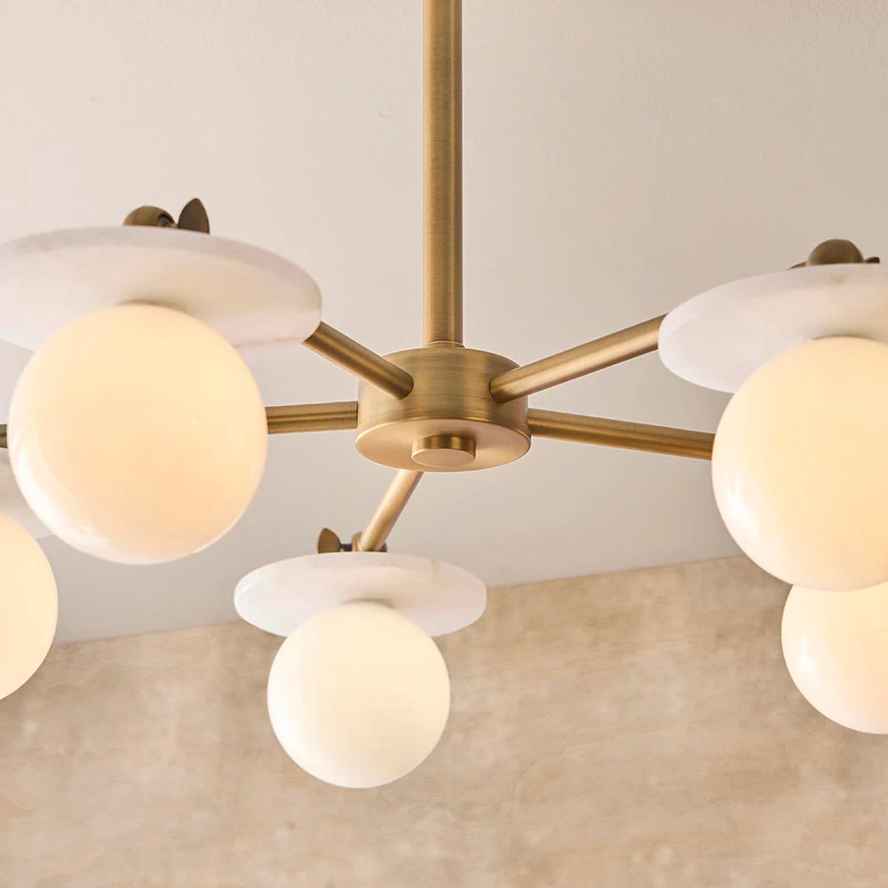 Kairo 3/5lt Semi Flush Ceiling Light - Antique Brass w Alabaster Finish - Image 17
