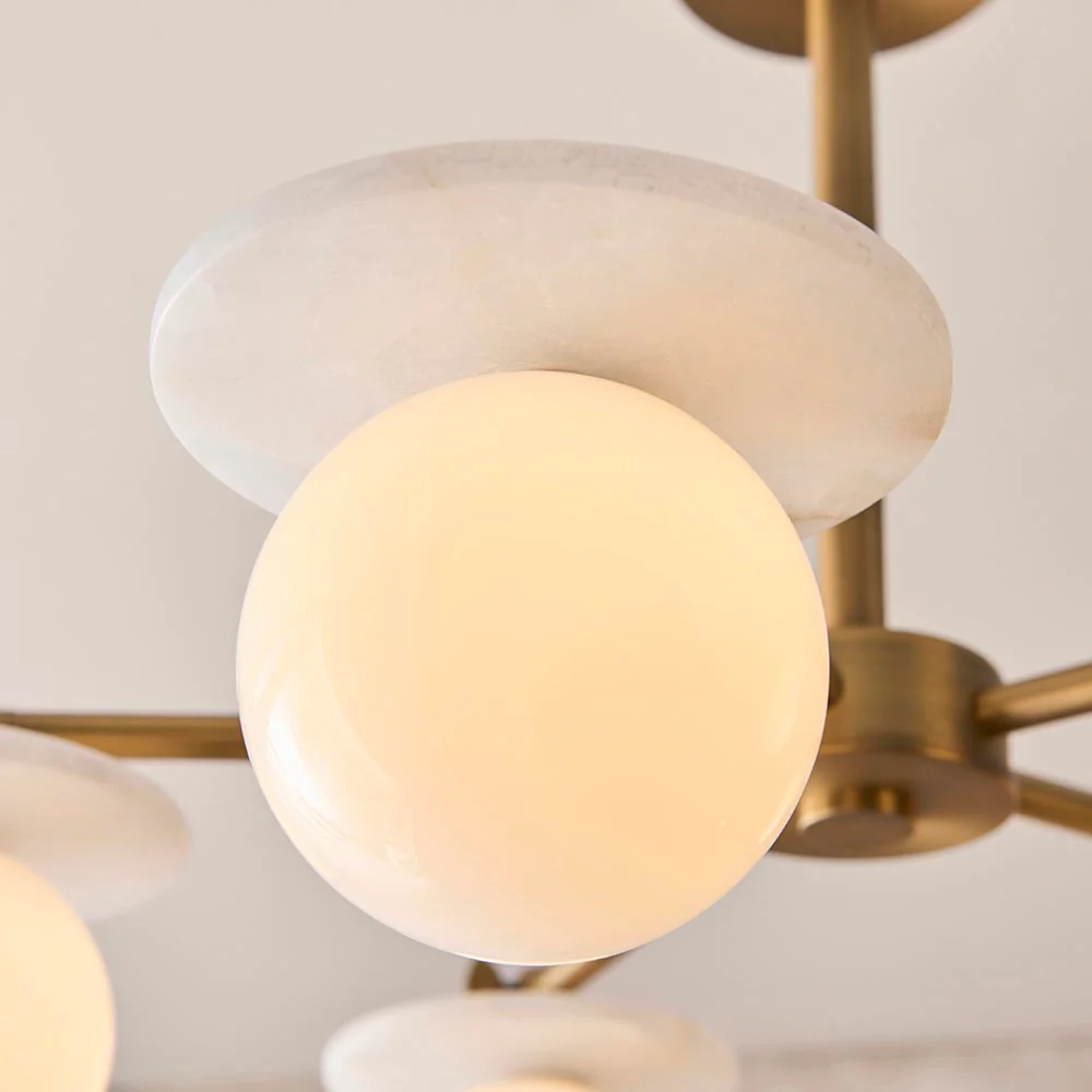 Kairo 3/5lt Semi Flush Ceiling Light - Antique Brass w Alabaster Finish - Image 18