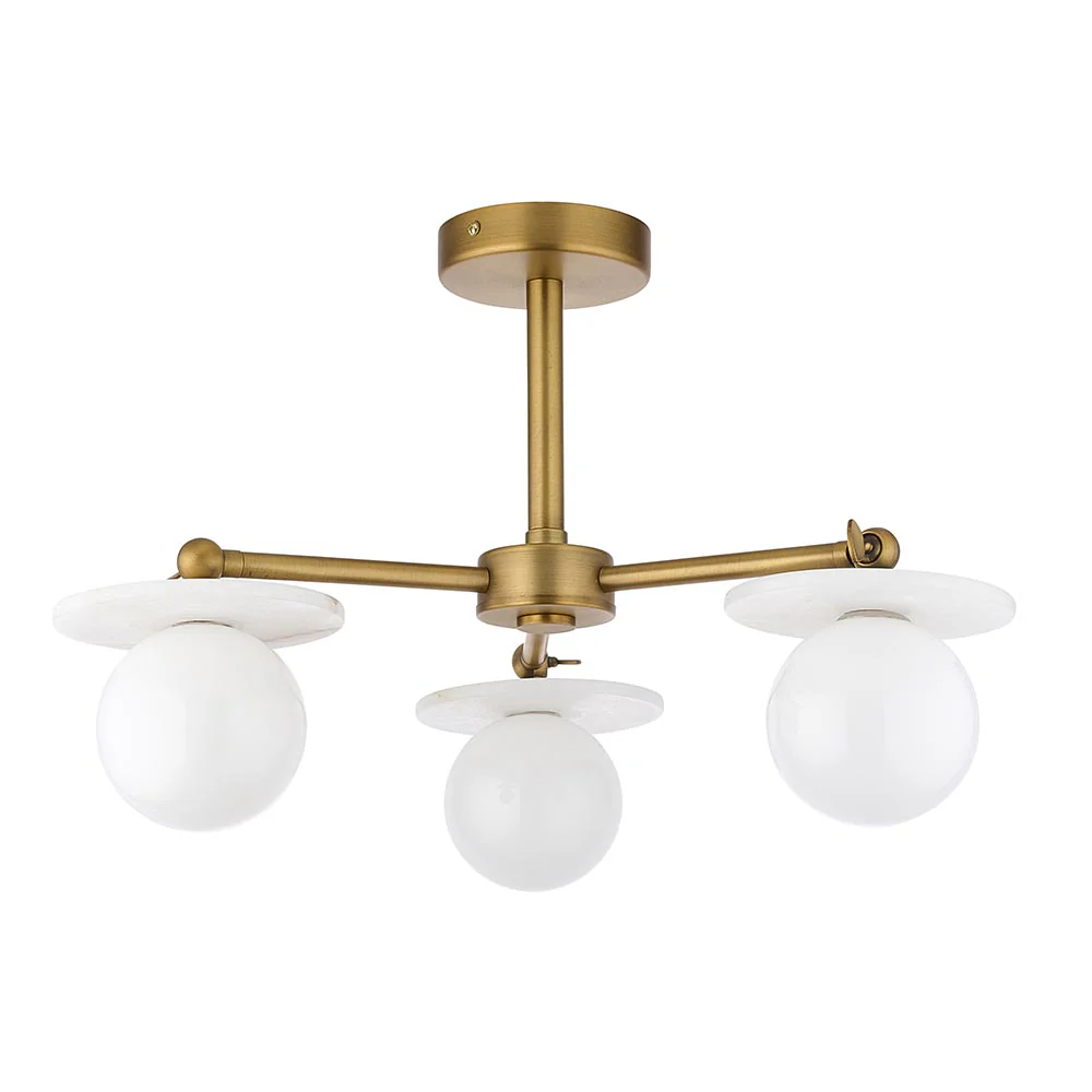 Kairo 3/5lt Semi Flush Ceiling Light - Antique Brass w Alabaster Finish - Image 3