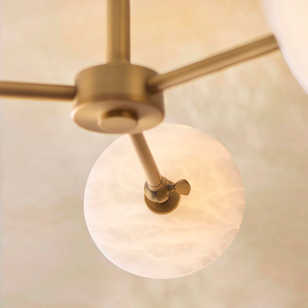 Kairo 3/5lt Semi Flush Ceiling Light - Antique Brass w Alabaster Finish - Image 5