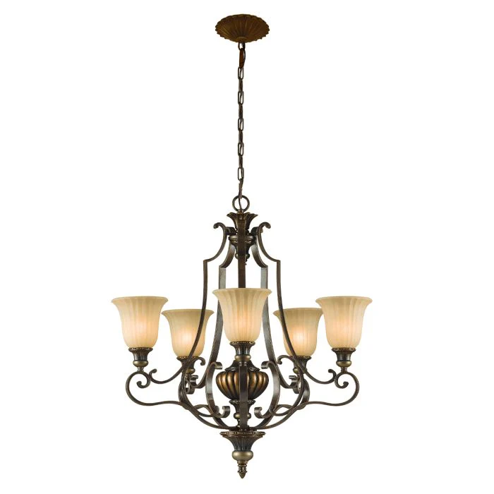 Kelham Hall 5 Light Up Light Chandelier - Firenze Gold / British Bronze