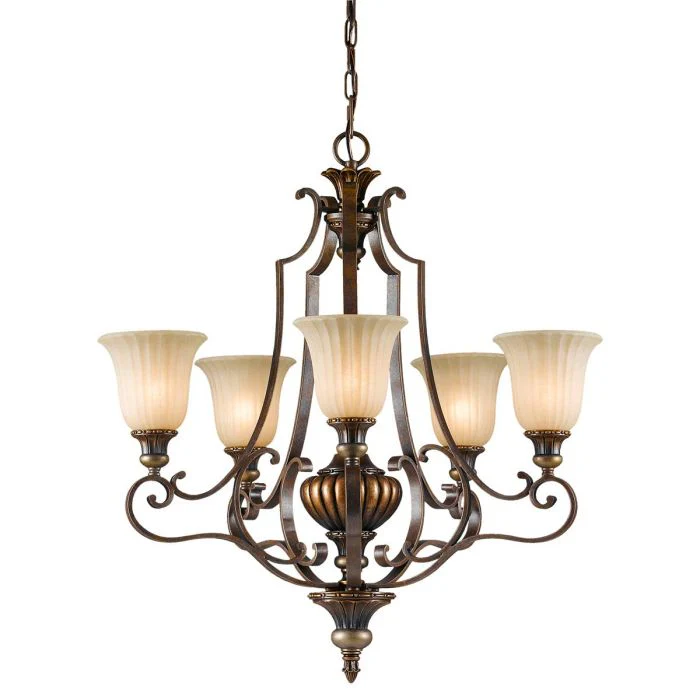 Kelham Hall 5 Light Up Light Chandelier - Firenze Gold / British Bronze - Image 6