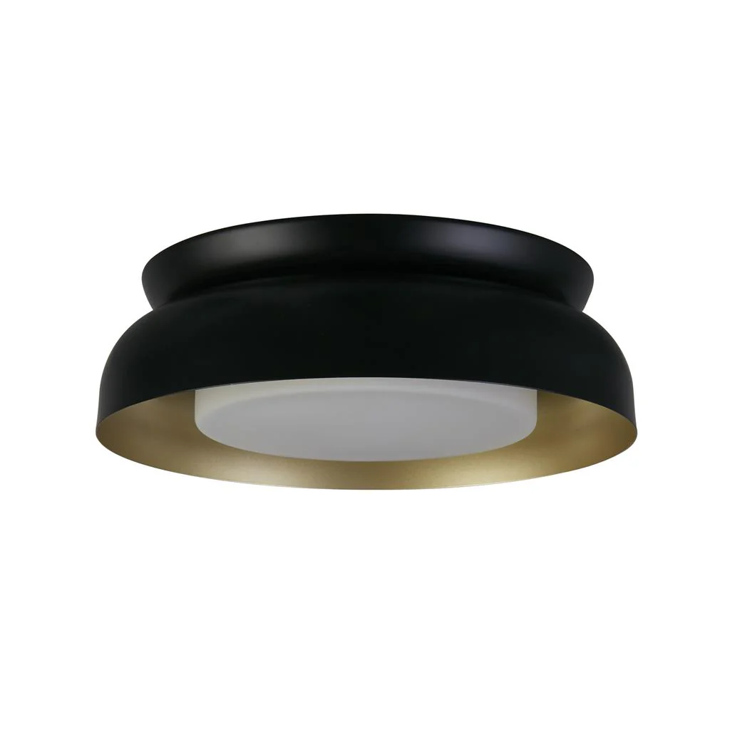 Kendal 2Lt Flush Light- Black & Gold Metal with Frosted Diffuser - Image 2
