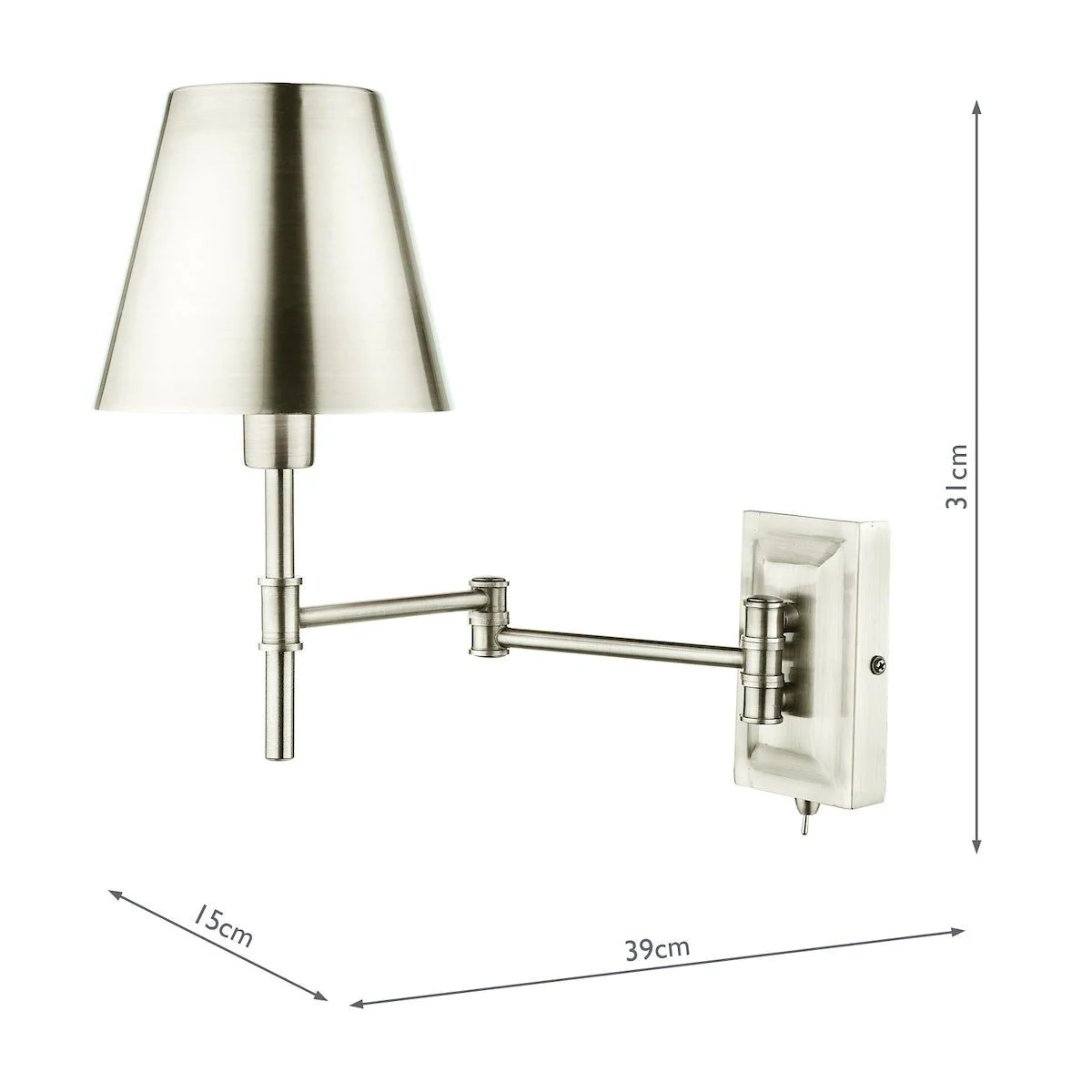 Kensington 1 Light Swing Arm Wall Light Antique Brass, Polished Nickel - Image 3