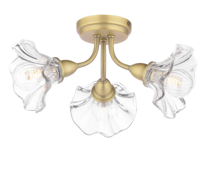 Kerswell 6Lt Semi Flush Ceiling Light - Matt Antique Brass and Glass