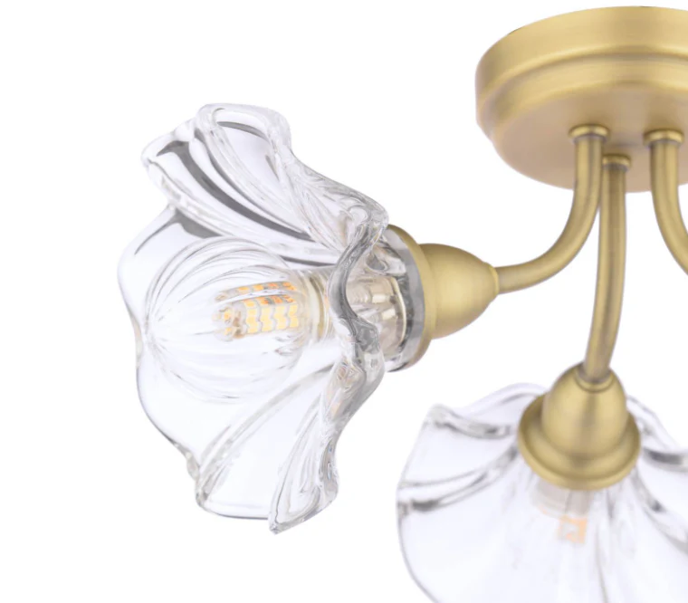 Kerswell 6Lt Semi Flush Ceiling Light - Matt Antique Brass and Glass - Image 2