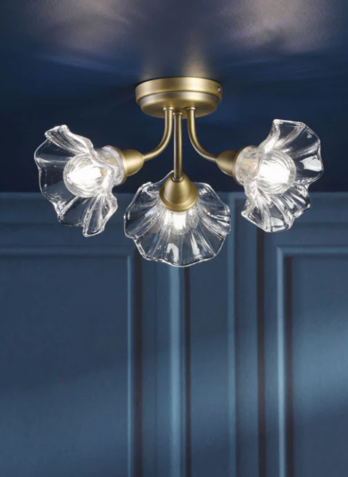 Kerswell 6Lt Semi Flush Ceiling Light - Matt Antique Brass and Glass - Image 3