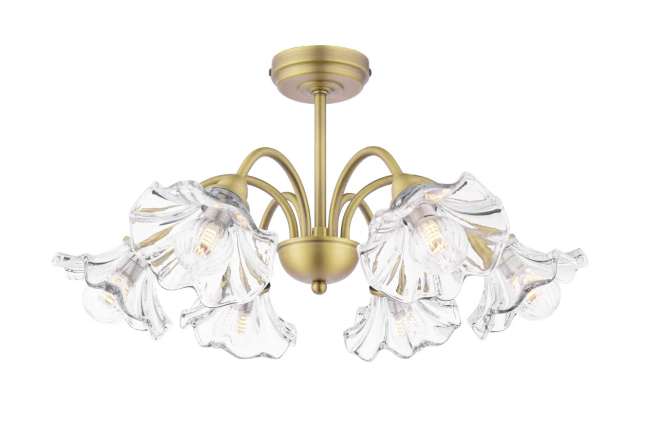 Kerswell 6Lt Semi Flush Ceiling Light - Matt Antique Brass and Glass - Image 4
