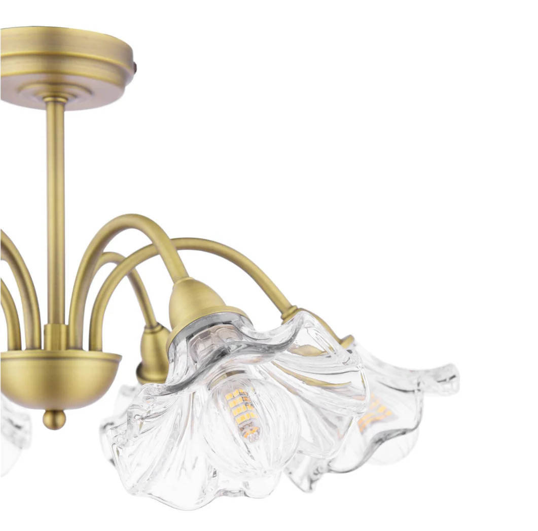 Kerswell 6Lt Semi Flush Ceiling Light - Matt Antique Brass and Glass - Image 5
