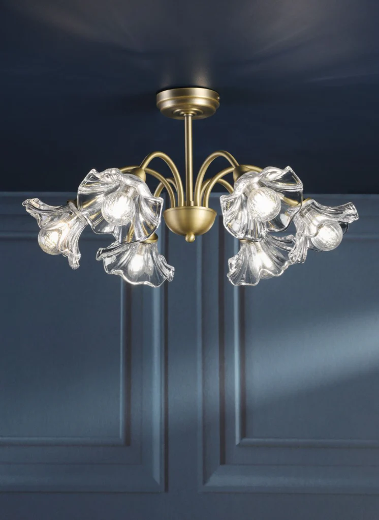 Kerswell 6Lt Semi Flush Ceiling Light - Matt Antique Brass and Glass - Image 7