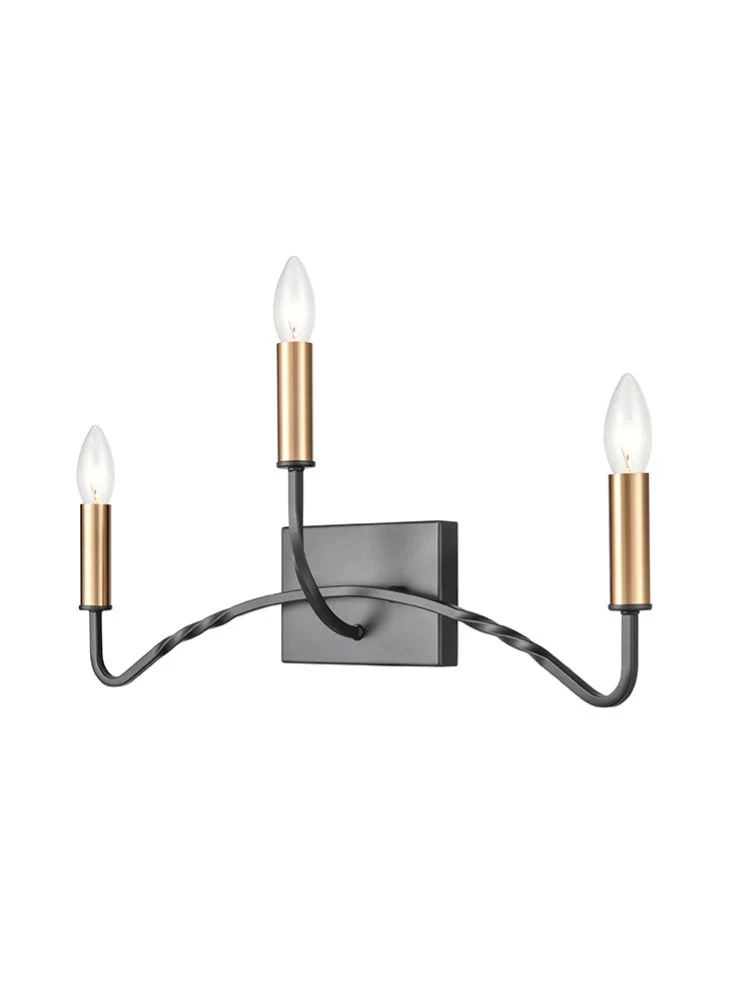 Kestrel 2/3Lt Wall Fitting  - Black & Brass Finish - Image 2