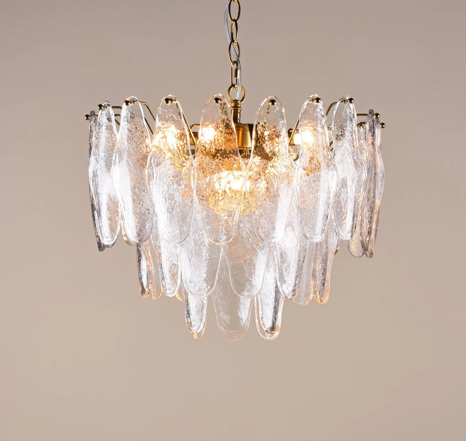 Kimmia 6 Light Pendant- Natural Brass and Textured Glass - Image 3