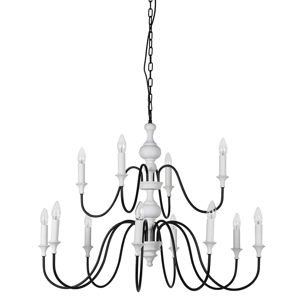 Kinross Black and White 12 Bulb 2 Tier Chandelier