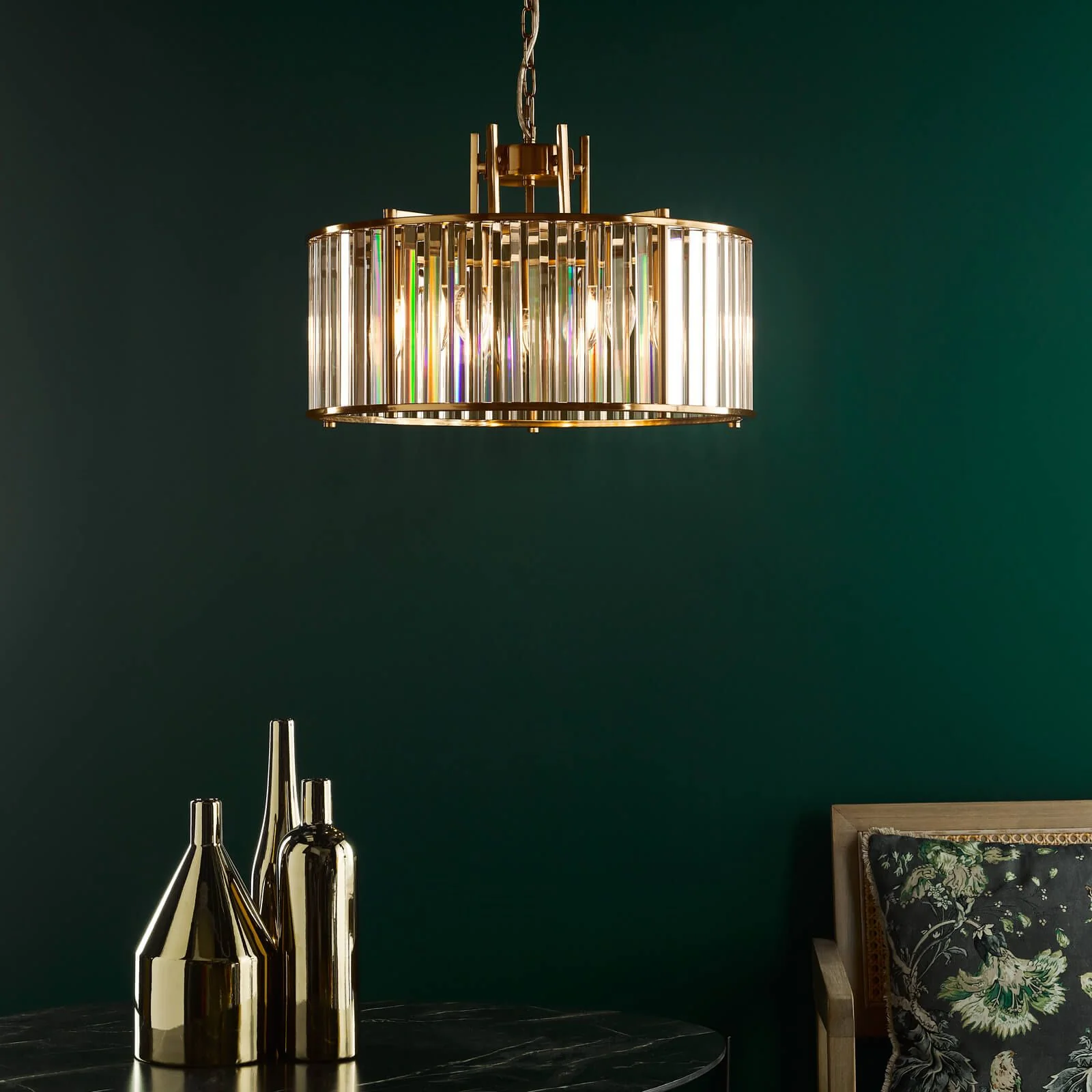 Kiran 5Lt Crystal Ceiling Light - Natural Brass / Satin Black - Image 5