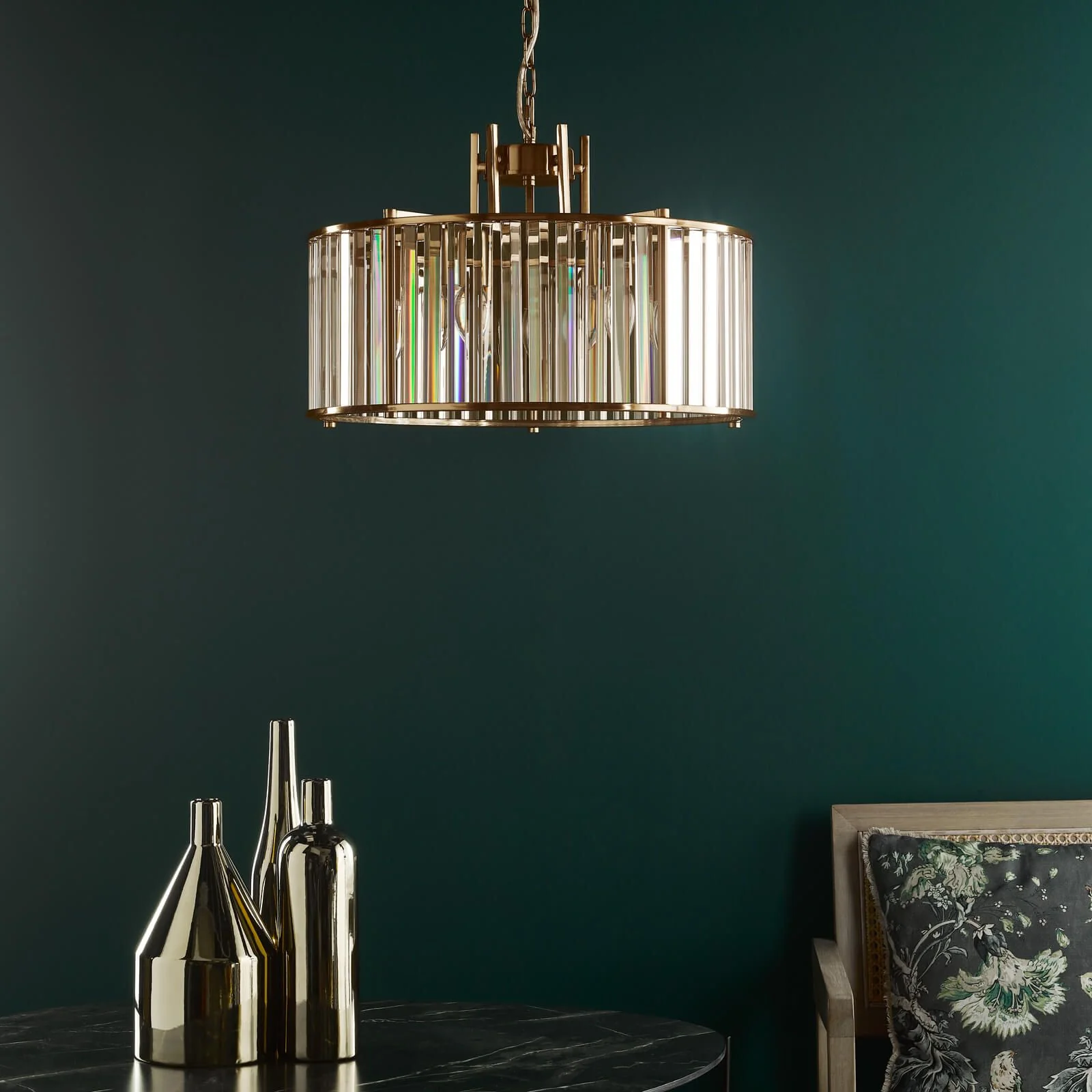 Kiran 5Lt Crystal Ceiling Light - Natural Brass / Satin Black - Image 6