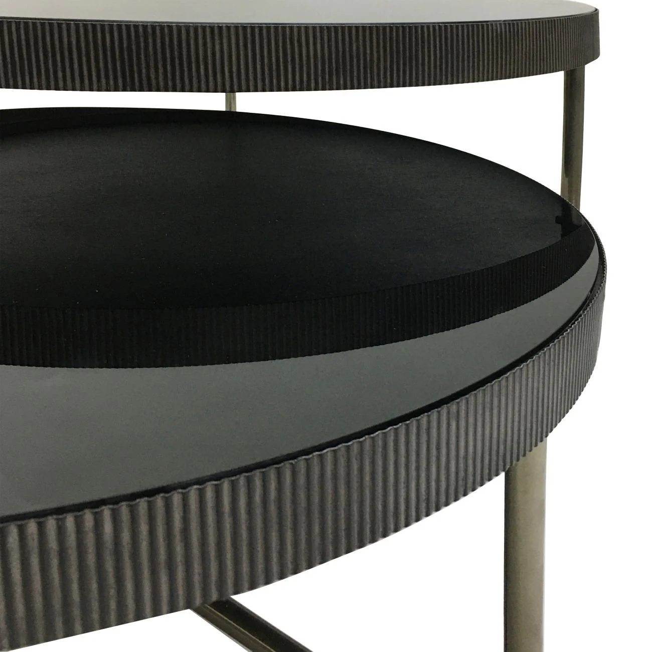 Knightsbridge Round Coffee Table Set of 2 with Black Tinted Glass - Image 4