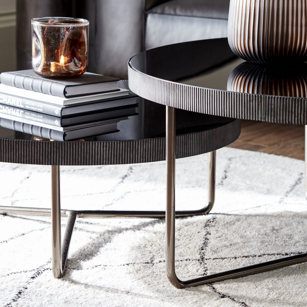 Knightsbridge Round Coffee Table Set of 2 with Black Tinted Glass - Image 6