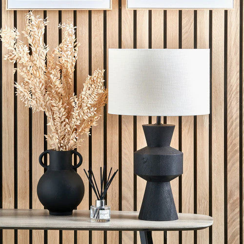 Koa Black Mango Wood Table Lamp Base with White Drum Shade - Image 5