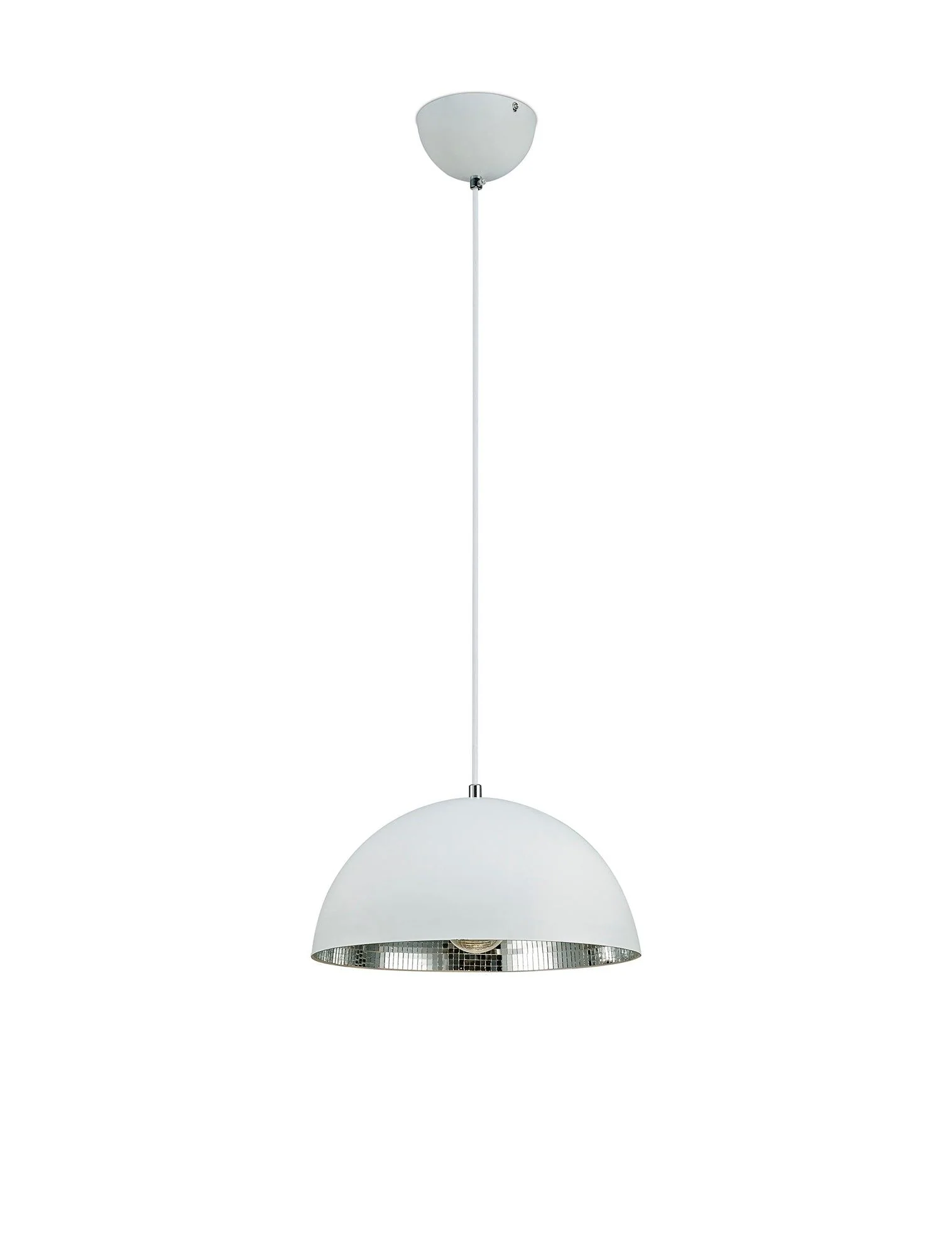 Krista Single Pendant 1 Light E27, Matt White/Mirror Mosaic Inner - Image 4
