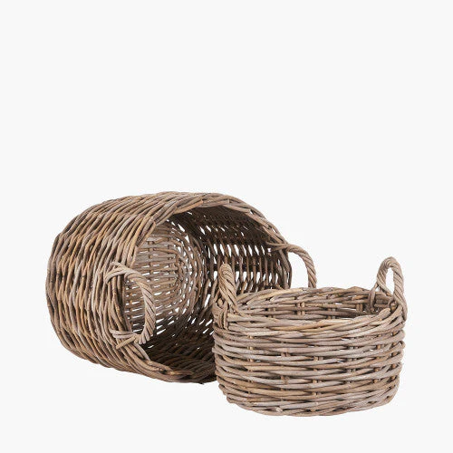 Kubu Oval Baskets (Set of 2) - Grey Finish - Image 3