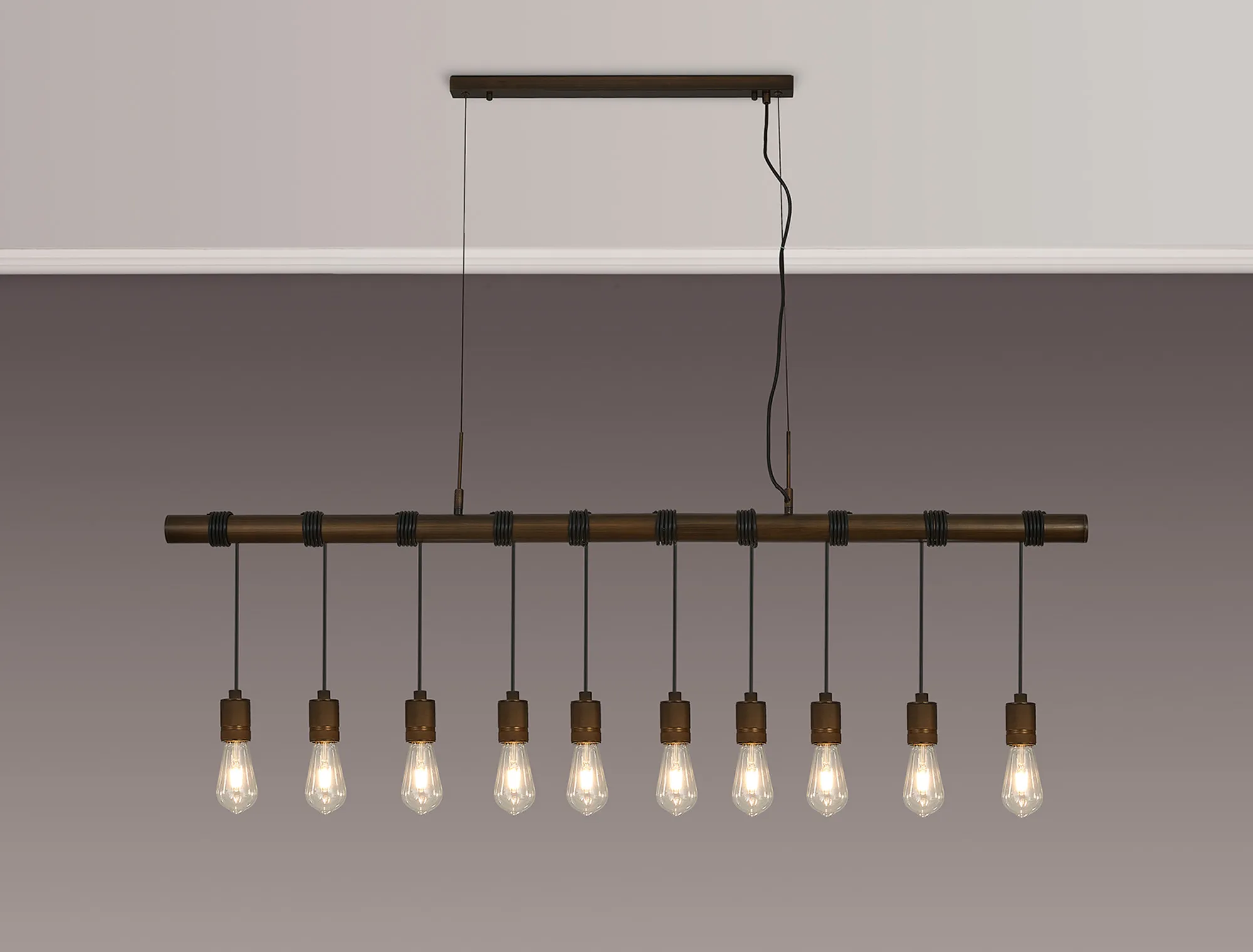 Kyoto 3/4/6/10Lt  Linear Pendant (FRAME ONLY)- Painted Matt Bronze/ Pewter Finishes - Image 26