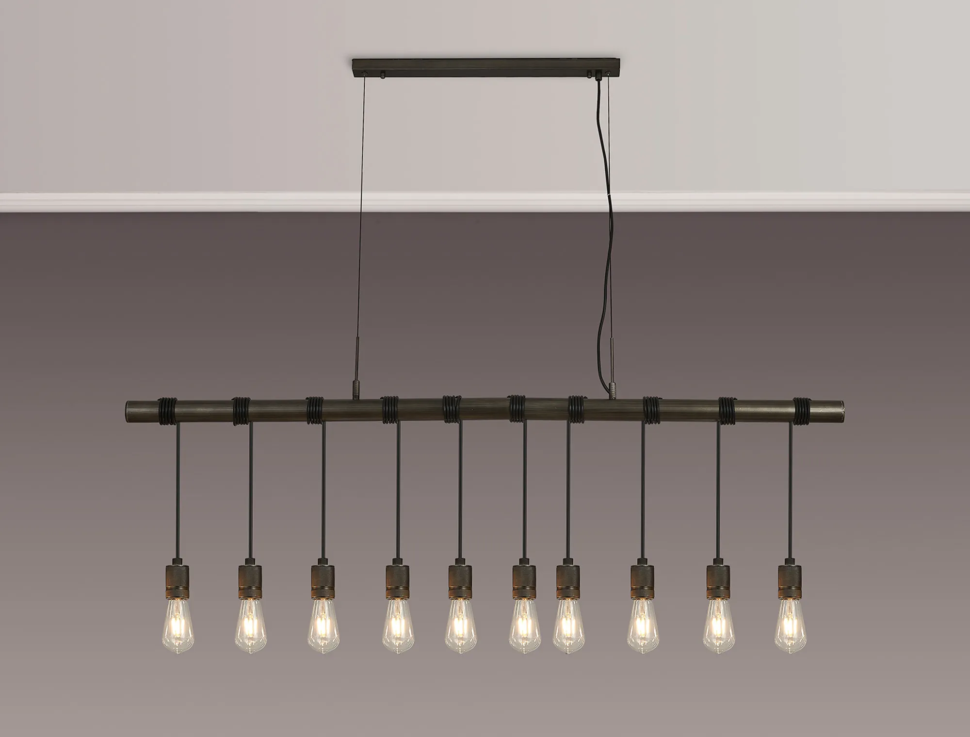 Kyoto 3/4/6/10Lt  Linear Pendant (FRAME ONLY)- Painted Matt Bronze/ Pewter Finishes - Image 28