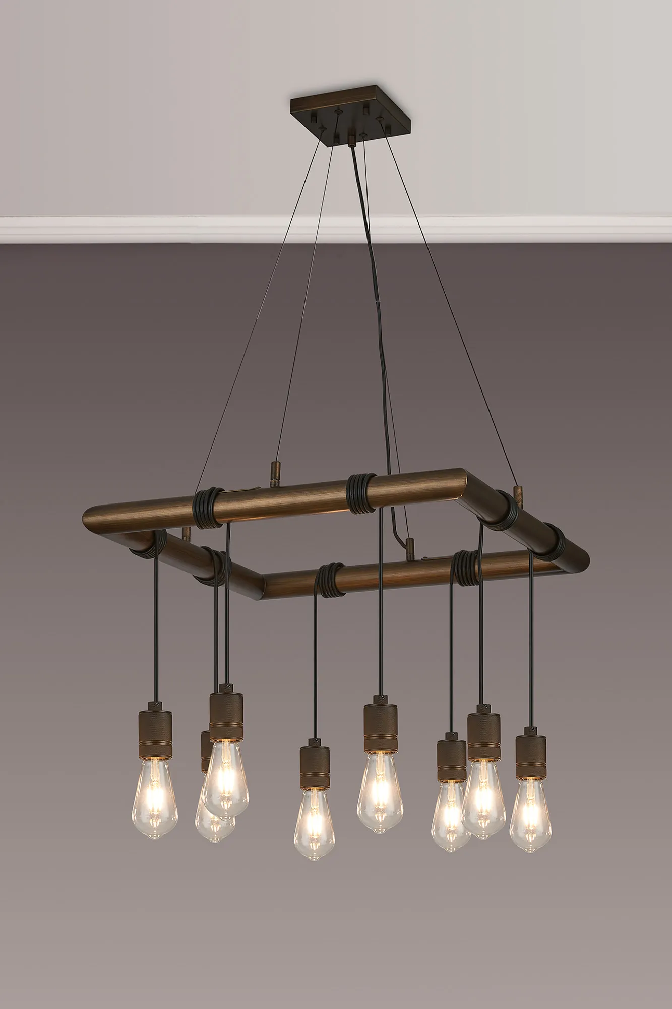 Kyoto 6/8/9/12Lt Ring/ Square Pendant (FRAME ONLY)- Painted Matt Bronze/ Pewter Finishes - Image 27