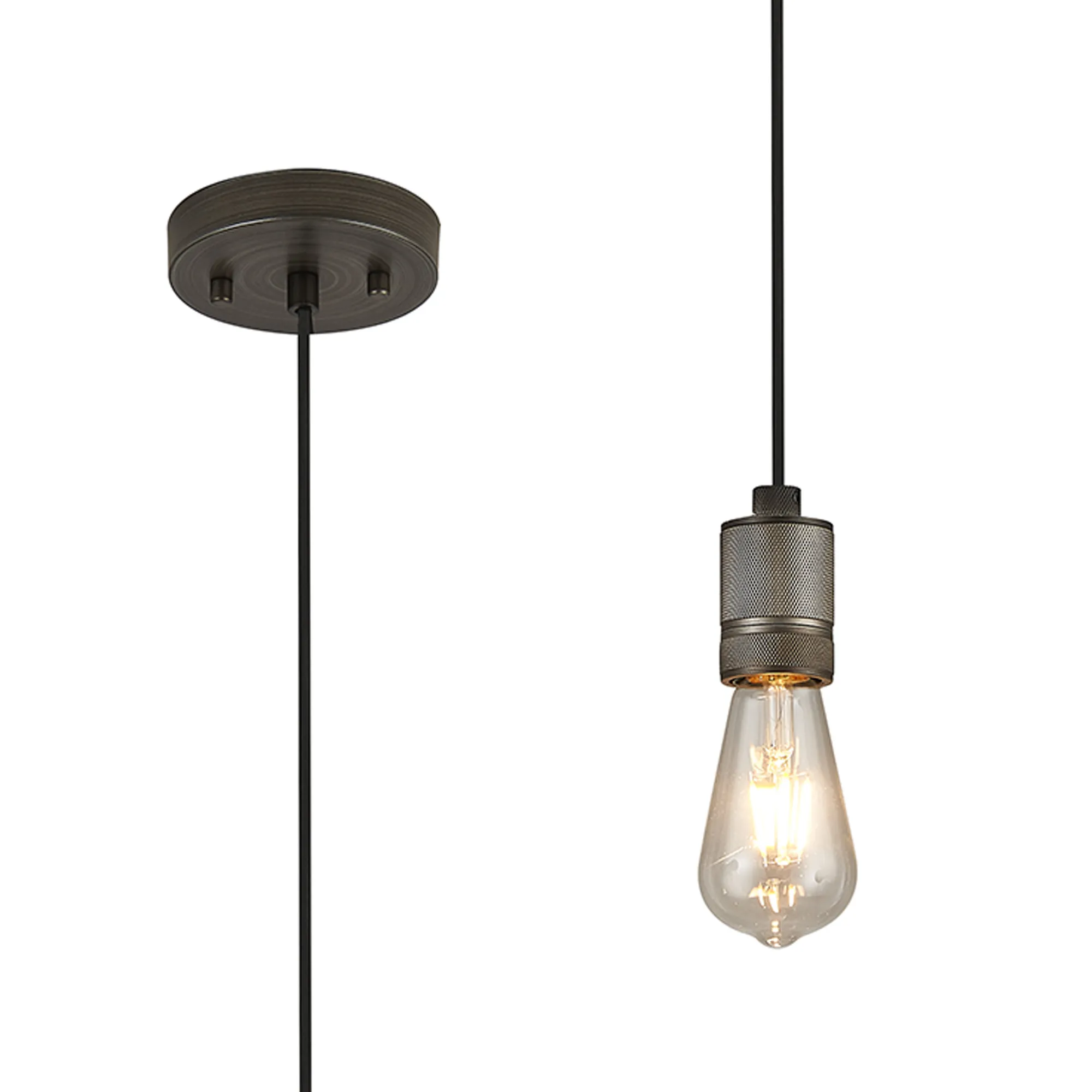 Kyoto Single Pendant (FRAME ONLY), 1 x E27- Painted Matt Bronze/ Pewter Finishes - Image 2