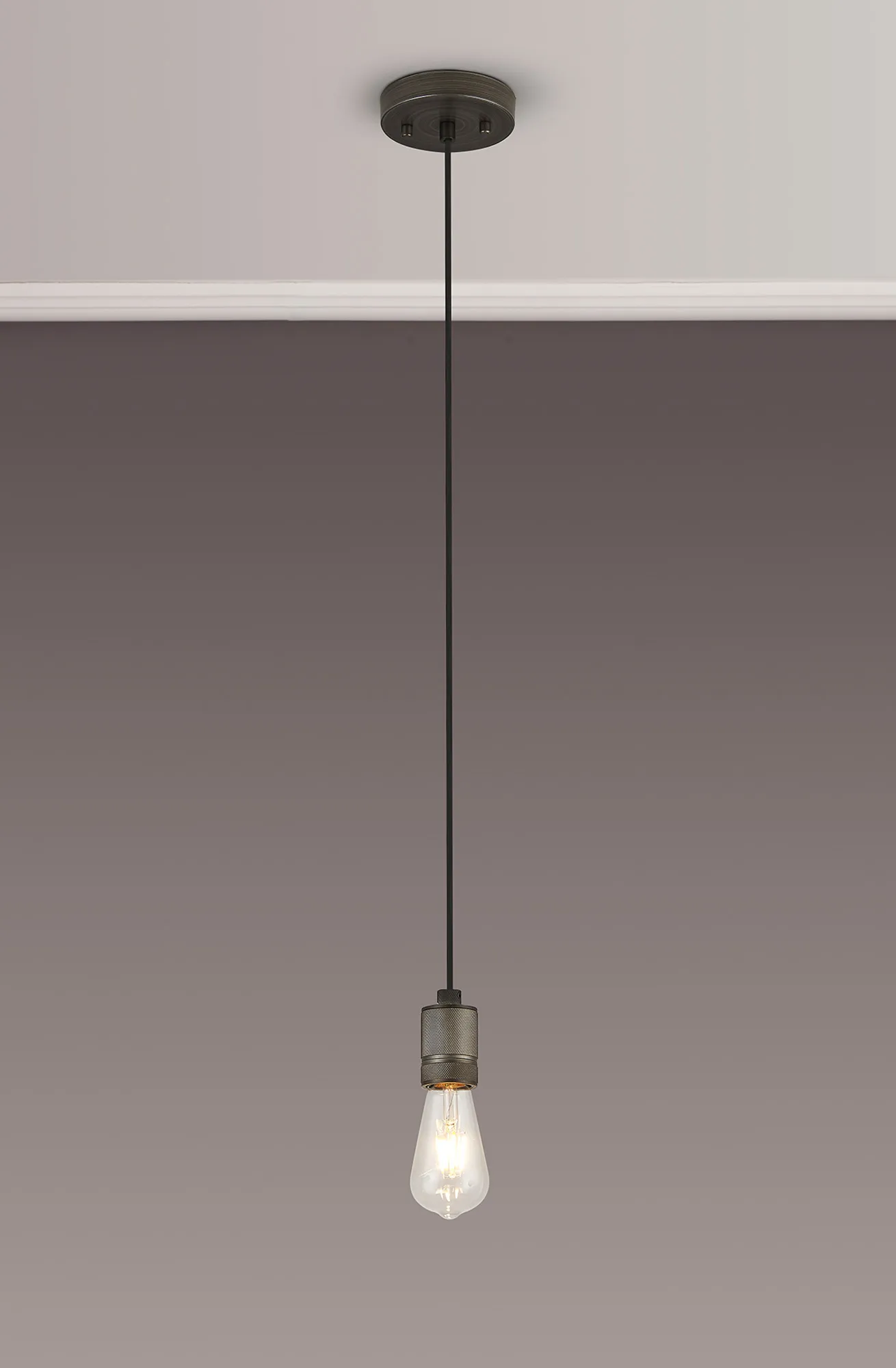 Kyoto Single Pendant (FRAME ONLY), 1 x E27- Painted Matt Bronze/ Pewter Finishes - Image 4