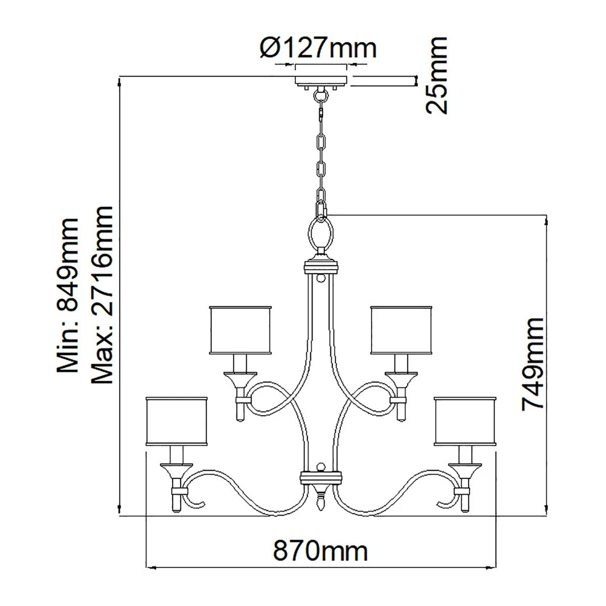 Lacey 9Lt Chandelier - Antique Pewter - Image 3