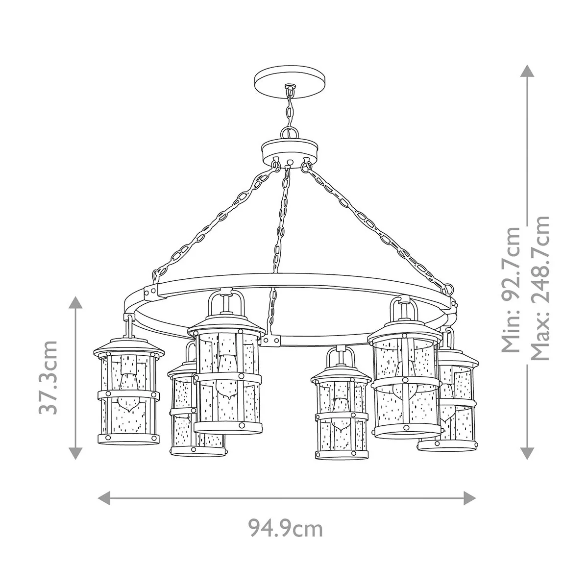 Lakehouse 1/6Lt Chain Lantern - Aged Zinc with Driftwood Grey IP44 E27 - Image 12