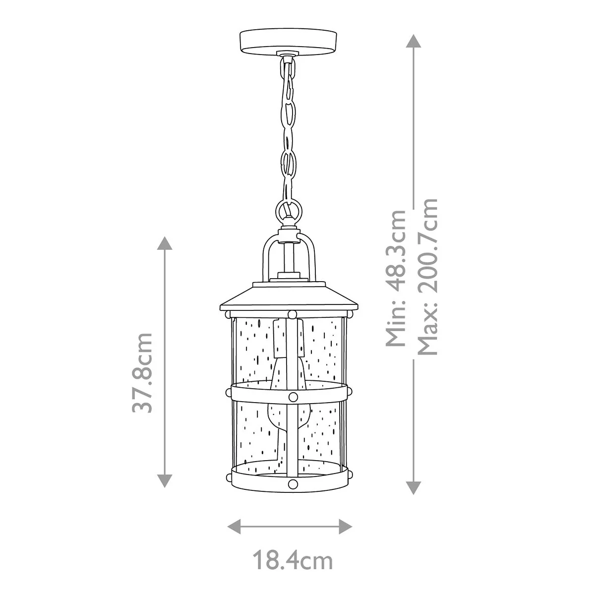 Lakehouse 1/6Lt Chain Lantern - Aged Zinc with Driftwood Grey IP44 E27 - Image 7