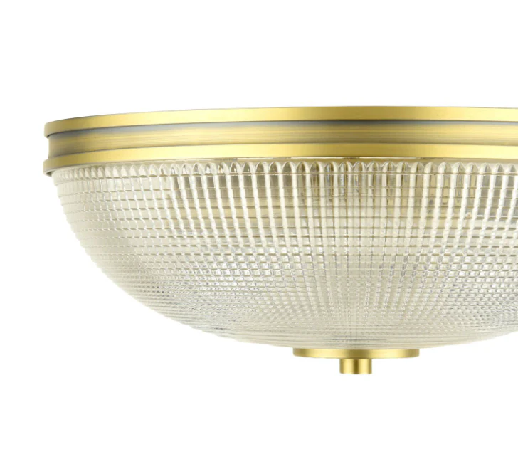 Langdon 2 Light Bathroom Ceiling Light Matt Antique Brass and Textured Glass IP44 - Image 2