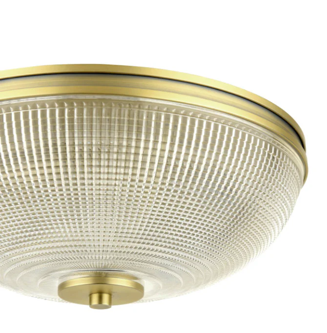 Langdon 2 Light Bathroom Ceiling Light Matt Antique Brass and Textured Glass IP44 - Image 3