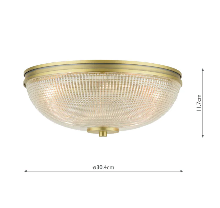 Langdon 2 Light Bathroom Ceiling Light Matt Antique Brass and Textured Glass IP44 - Image 4