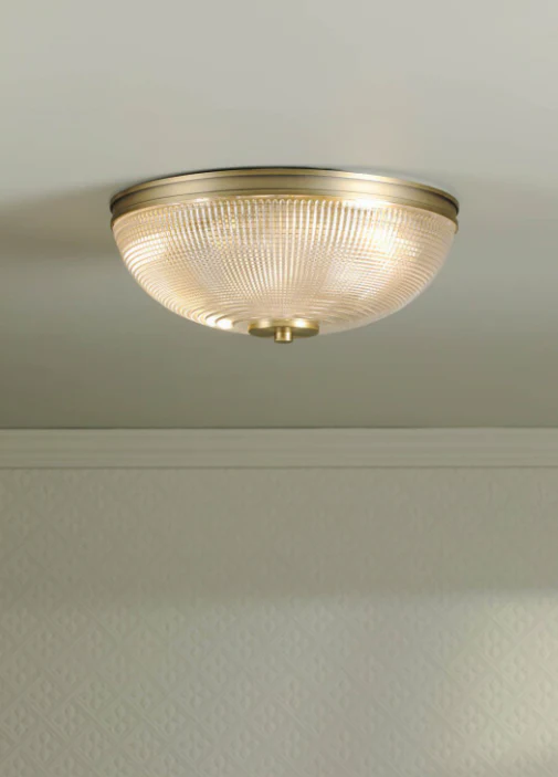 Langdon 2 Light Bathroom Ceiling Light Matt Antique Brass and Textured Glass IP44 - Image 5