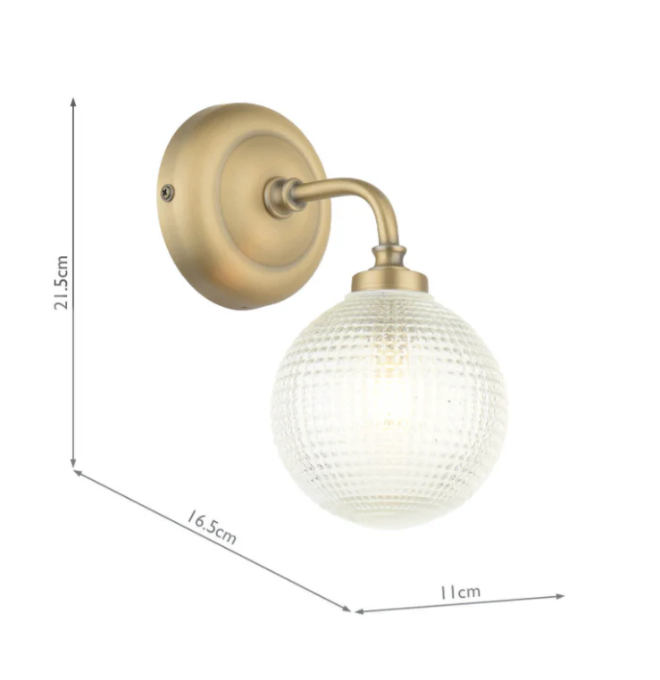 Langdon Bathroom Wall Light Matt Antique Brass and Textured Glass IP44 - Image 2