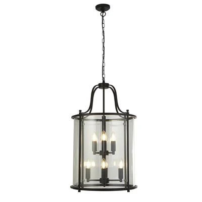 Grande Lantern 8Lt/12LT Ceiling Pendant-  Chrome & Clear/ Black Glass - Image 6