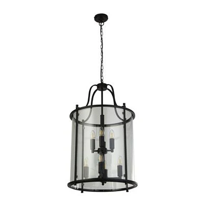 Grande Lantern 8Lt/12LT Ceiling Pendant-  Chrome & Clear/ Black Glass - Image 7