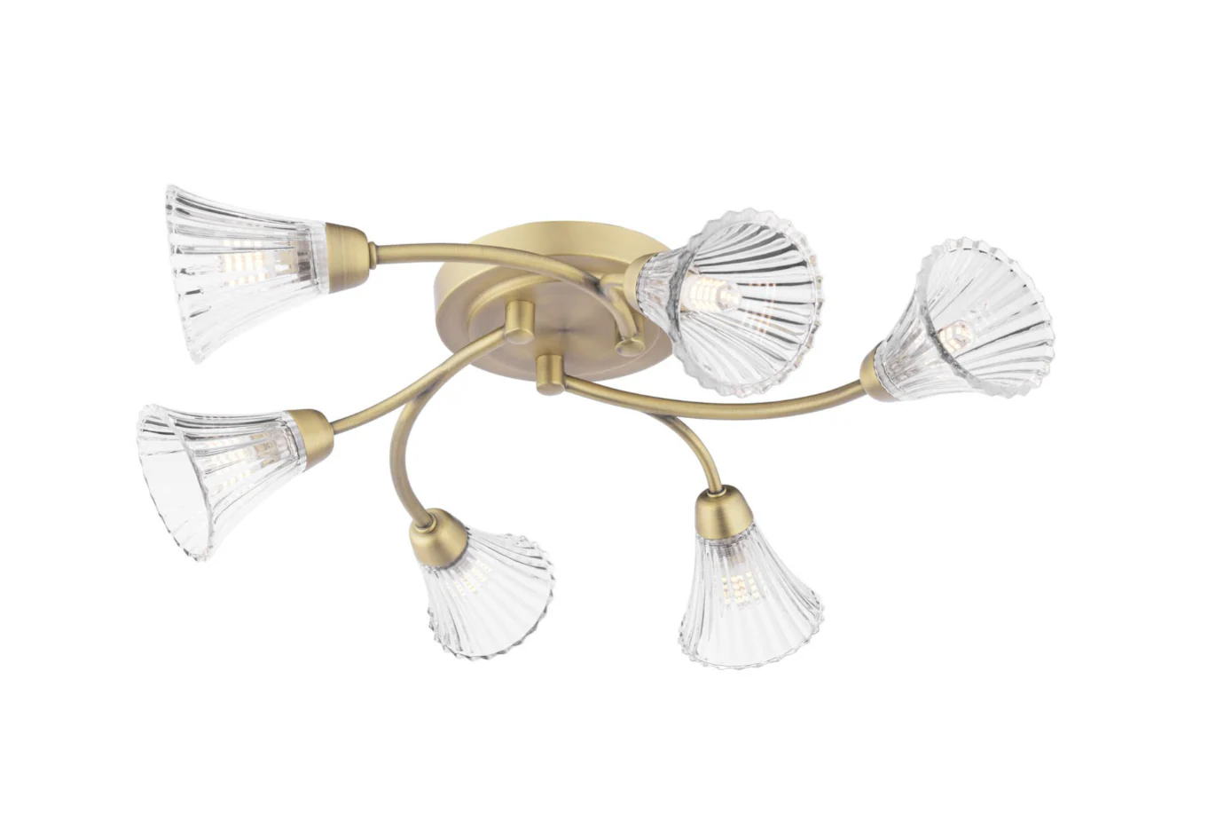Lanton 6 Lt Flush Ceiling Light - Matt Antique Brass and Ribbed Glass