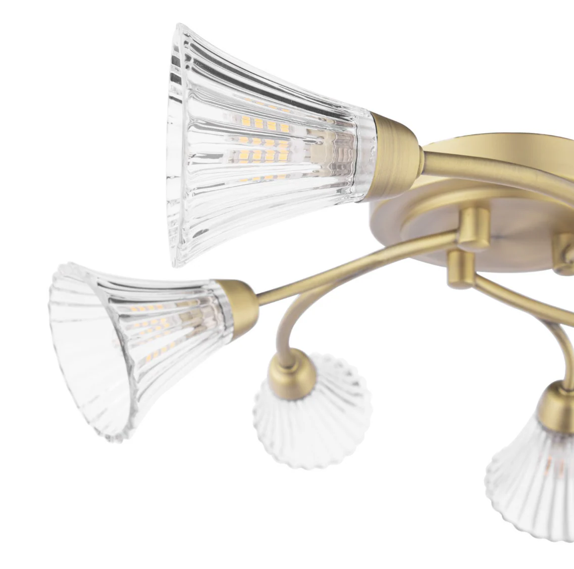 Lanton 6 Lt Flush Ceiling Light - Matt Antique Brass and Ribbed Glass - Image 3