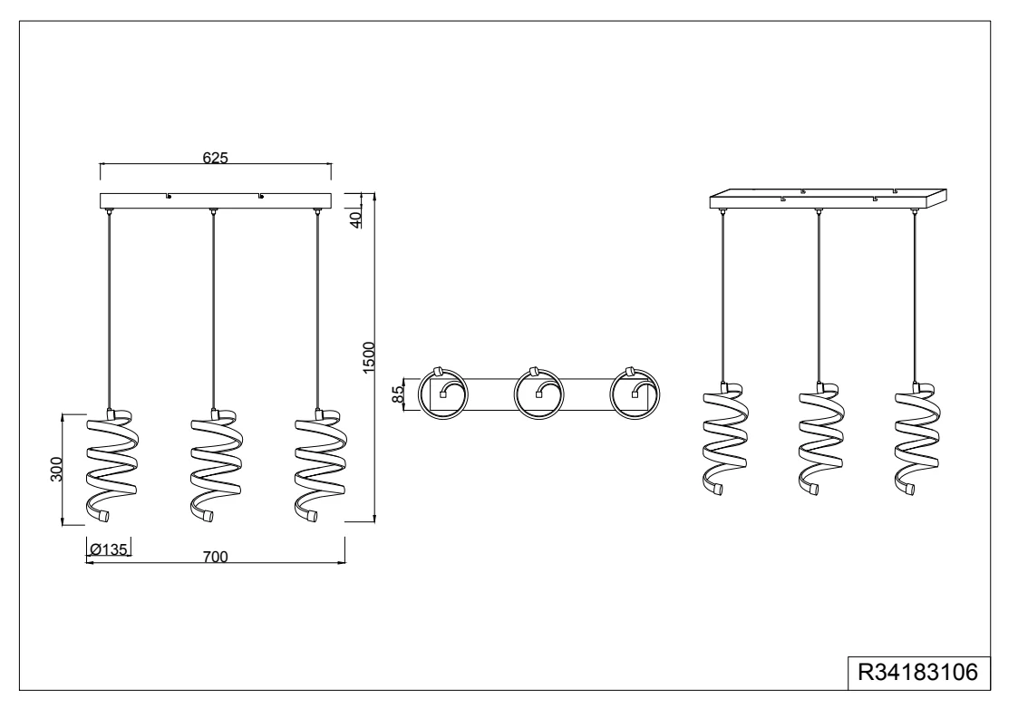 Laola 3Lt LED Linear Pendant - Chrome - Image 2