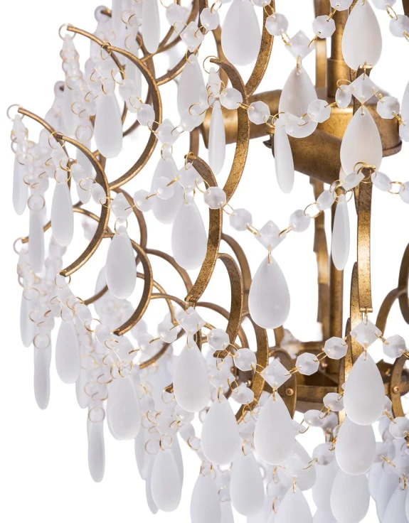 Large Antique Gold Multi Teardrop Chandelier w/ Frosted Crystals - Image 2