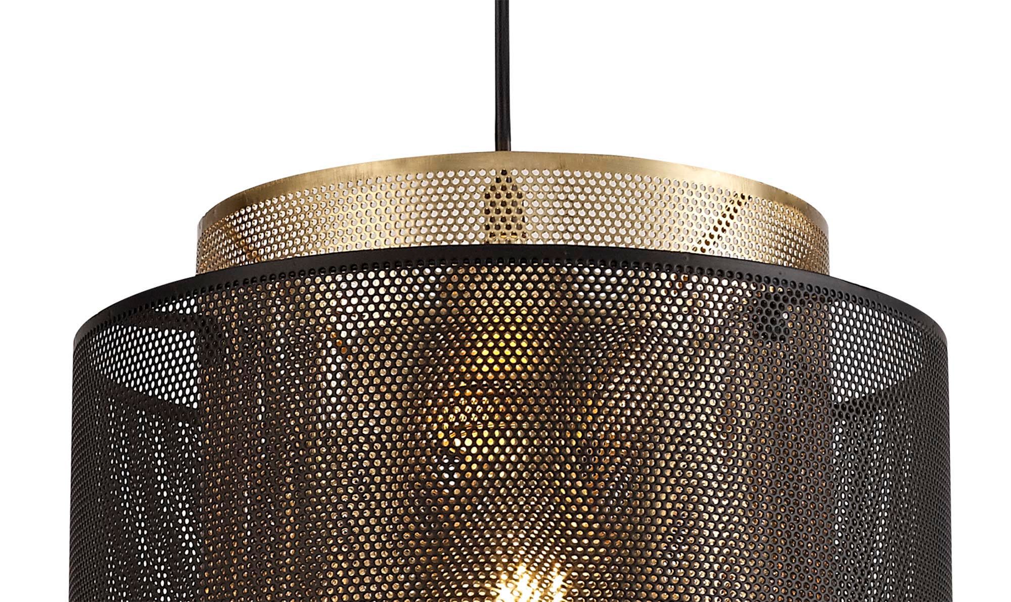 Lasso Single Small/Large Pendant, 1 Light Adjustable E27, Matt Black/Satin Gold - Image 3