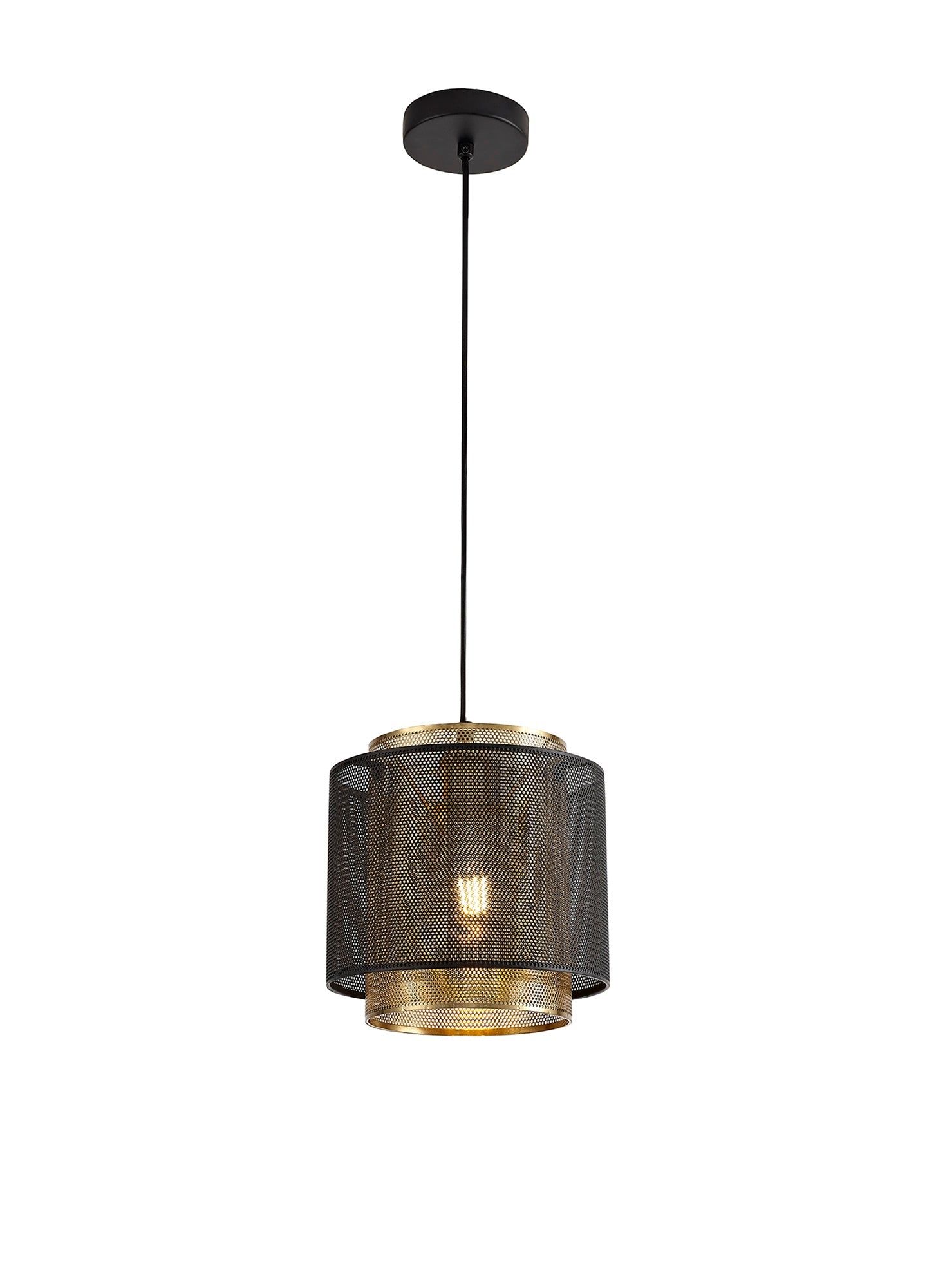 Lasso Single Small/Large Pendant, 1 Light Adjustable E27, Matt Black/Satin Gold - Image 5